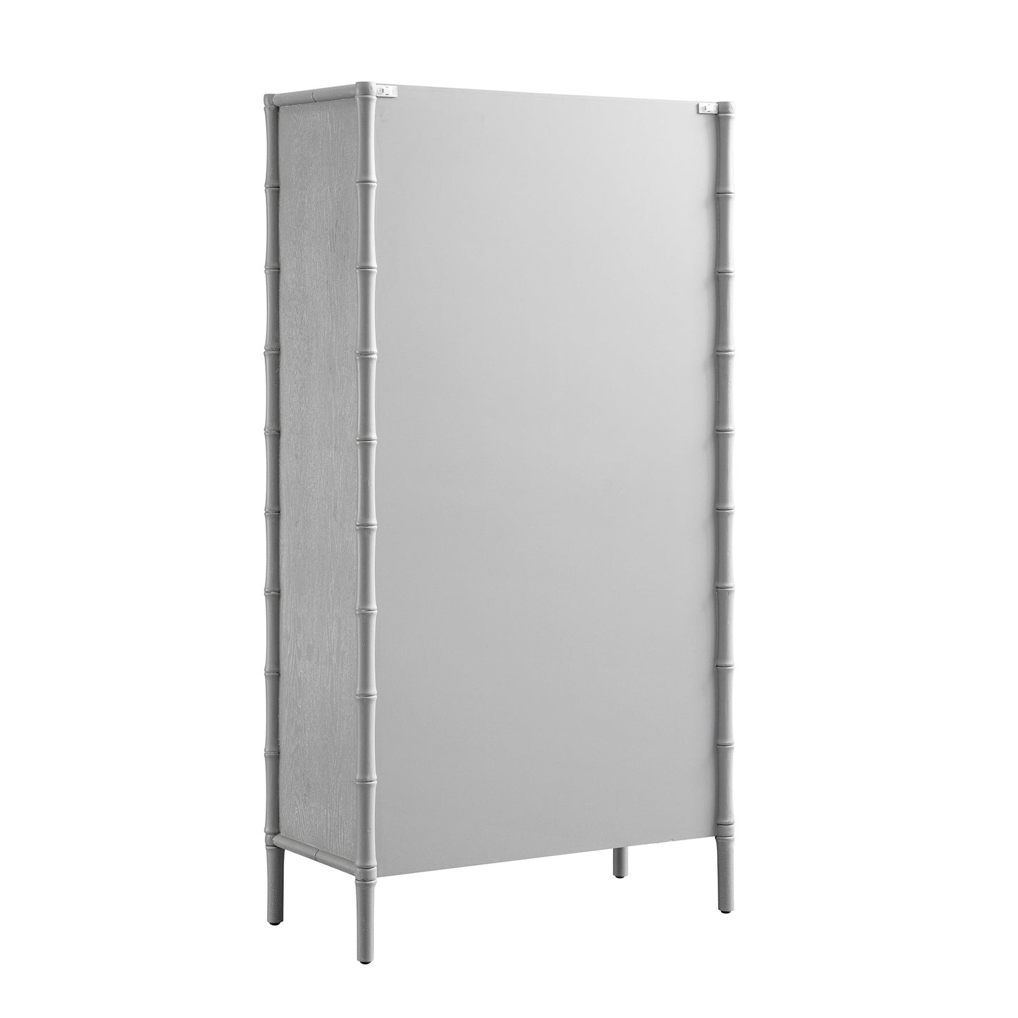 Armoire 2 portes Elstowe en imitation bambou et verre cannelé, gris chaud