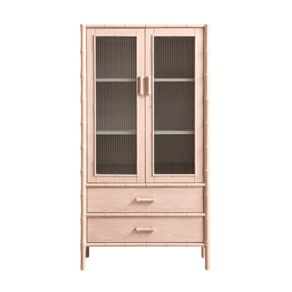 Armoire 2 portes Elstowe en imitation bambou et verre cannelé, rose nude