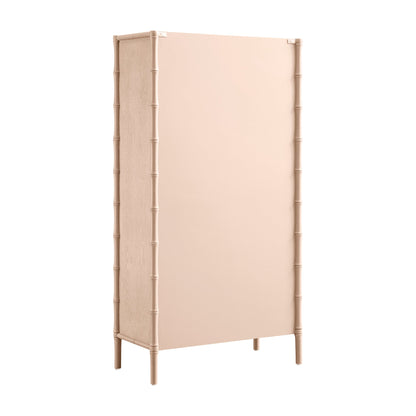 Armoire 2 portes Elstowe en imitation bambou et verre cannelé, rose nude