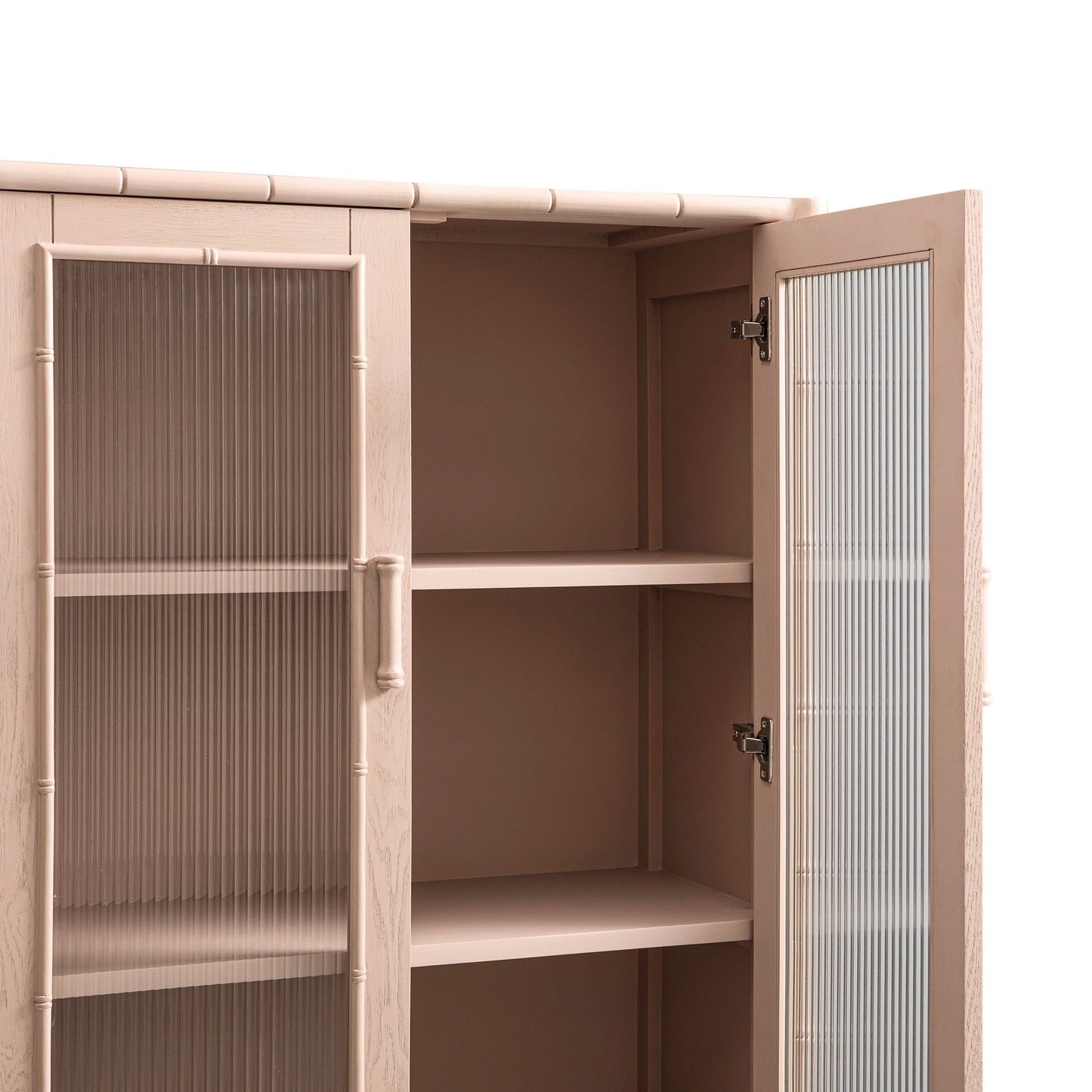 Armoire 2 portes Elstowe en imitation bambou et verre cannelé, rose nude