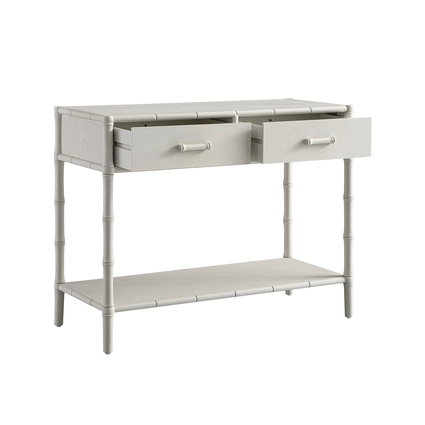 Console Elstowe imitation bambou à 2 tiroirs, blanc ombré