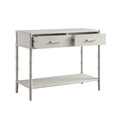Console Elstowe imitation bambou à 2 tiroirs, blanc ombré