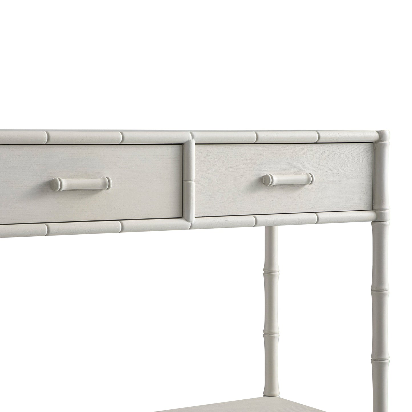 Console Elstowe imitation bambou à 2 tiroirs, blanc ombré