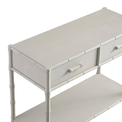 Console Elstowe imitation bambou à 2 tiroirs, blanc ombré