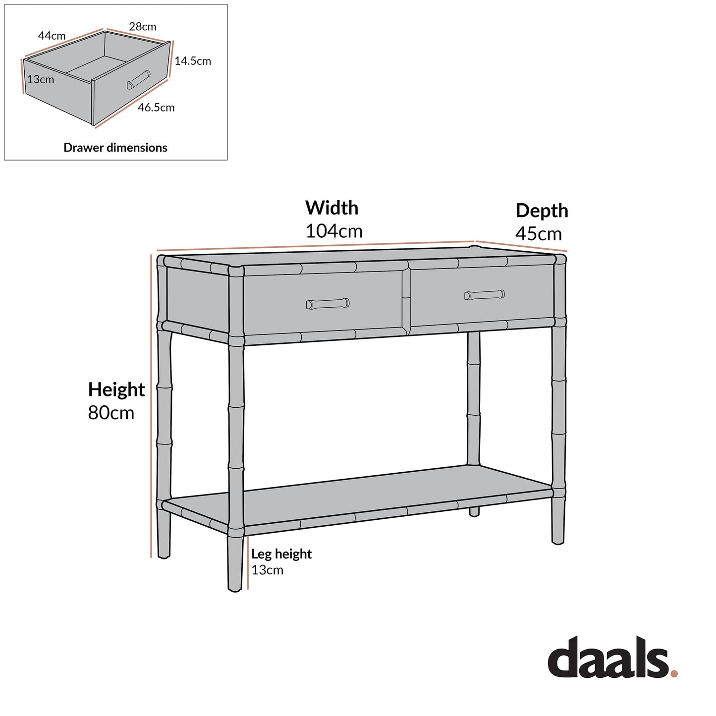 Console 2 tiroirs Elstowe en imitation bambou, gris chaud