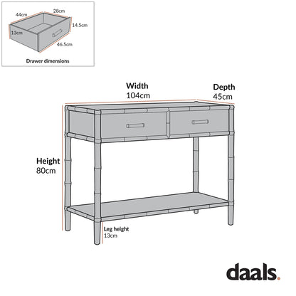 Console 2 tiroirs Elstowe en imitation bambou, gris chaud