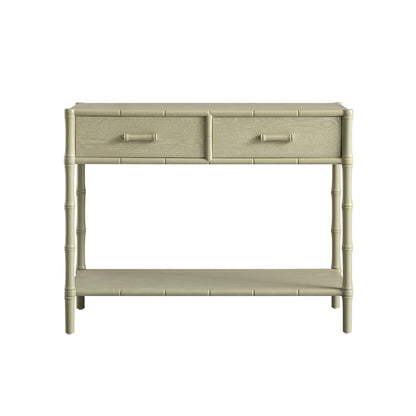 Console 2 tiroirs Elstowe en imitation bambou, vert sauge