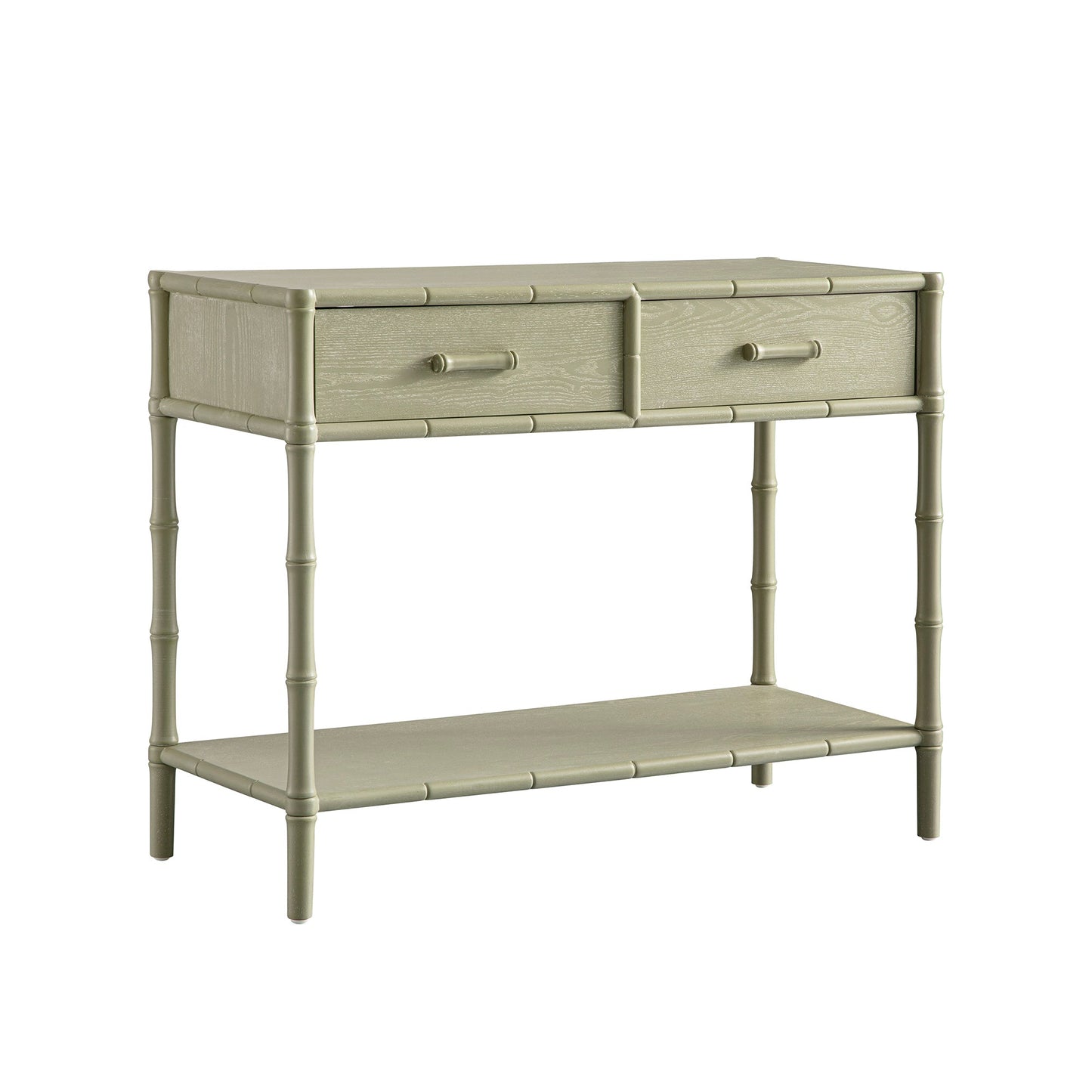 Console 2 tiroirs Elstowe en imitation bambou, vert sauge