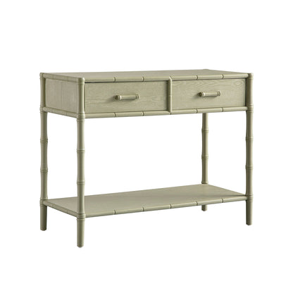 Console 2 tiroirs Elstowe en imitation bambou, vert sauge