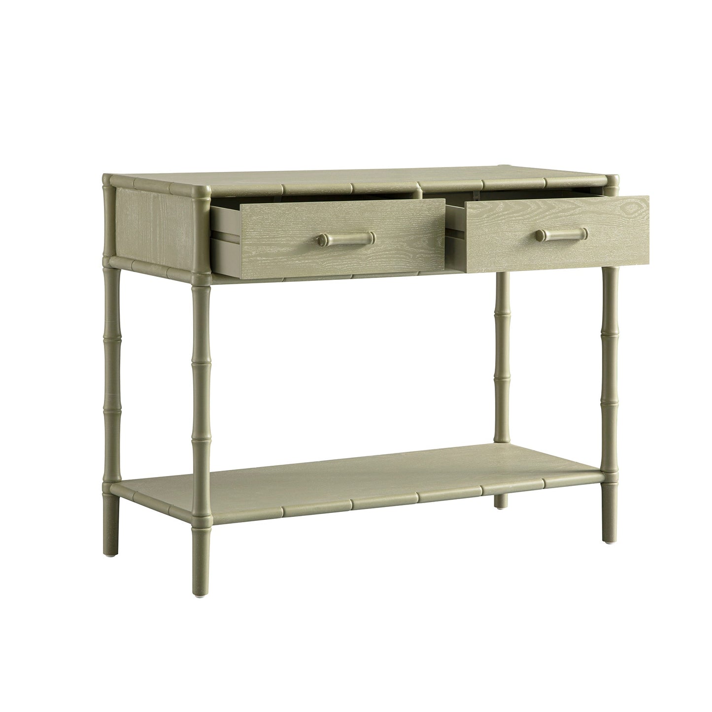 Console 2 tiroirs Elstowe en imitation bambou, vert sauge