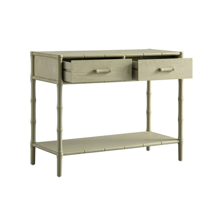 Console 2 tiroirs Elstowe en imitation bambou, vert sauge