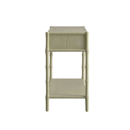 Console 2 tiroirs Elstowe en imitation bambou, vert sauge