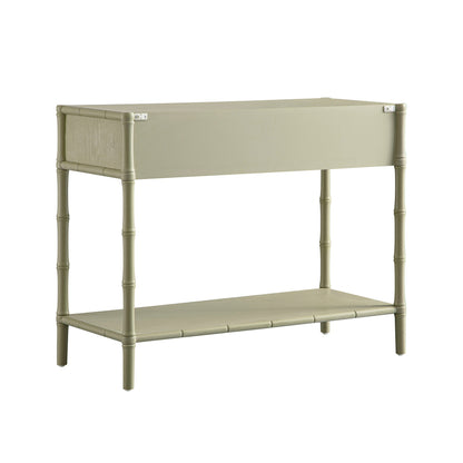 Console 2 tiroirs Elstowe en imitation bambou, vert sauge