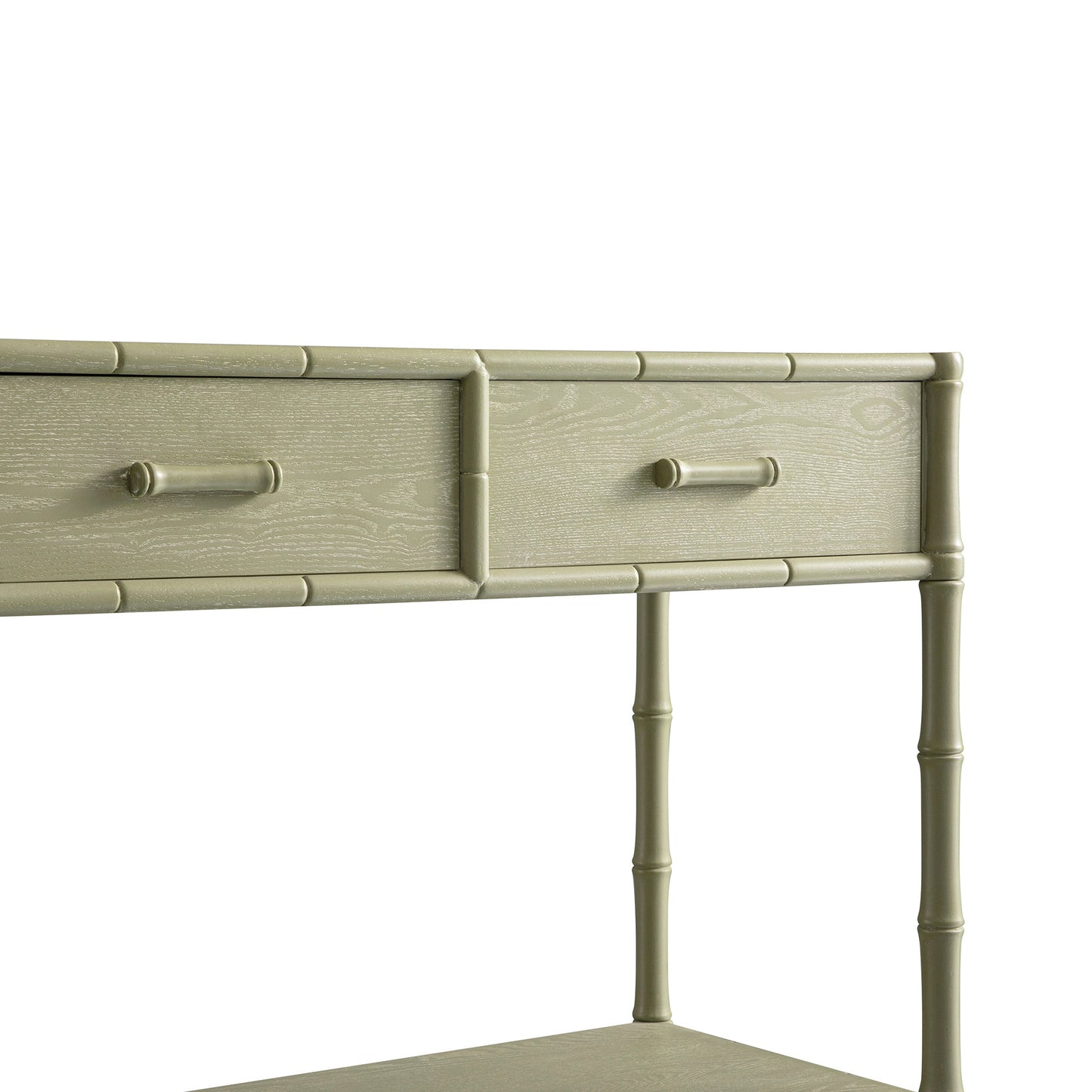 Console 2 tiroirs Elstowe en imitation bambou, vert sauge