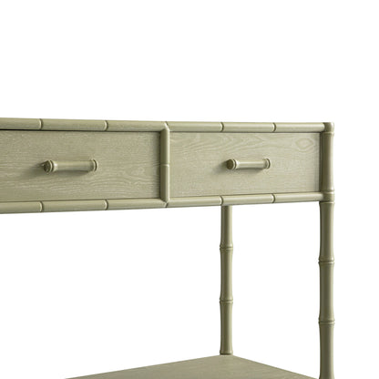 Console 2 tiroirs Elstowe en imitation bambou, vert sauge