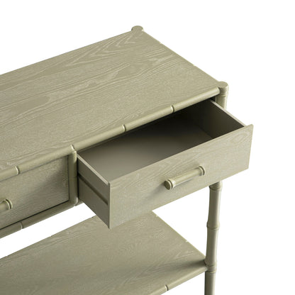 Console 2 tiroirs Elstowe en imitation bambou, vert sauge
