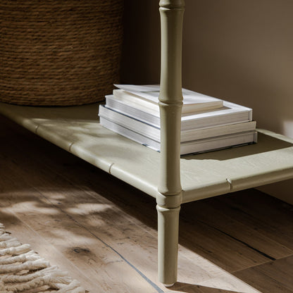 Console 2 tiroirs Elstowe en imitation bambou, vert sauge