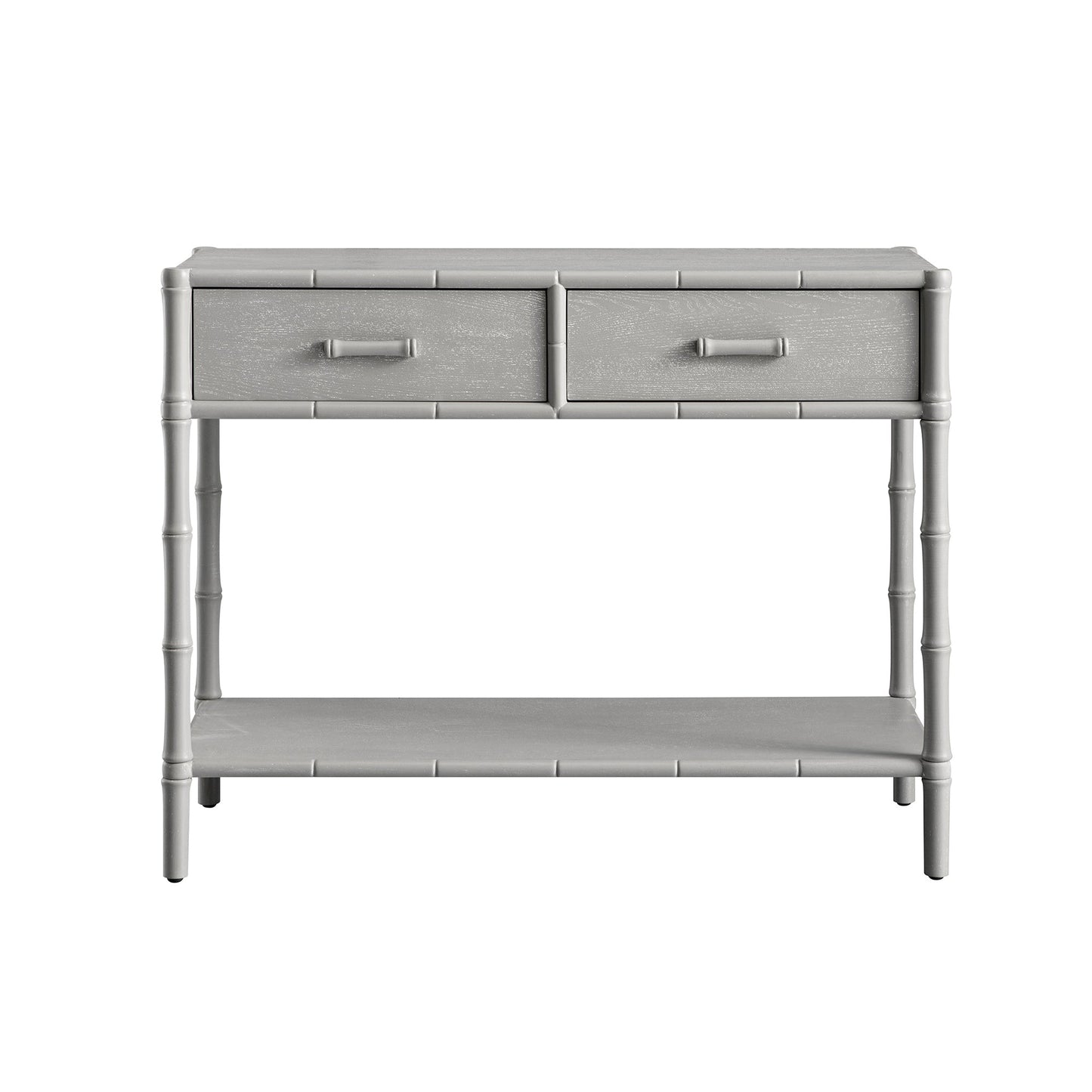 Console 2 tiroirs Elstowe en imitation bambou, gris chaud