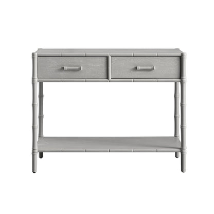 Console 2 tiroirs Elstowe en imitation bambou, gris chaud