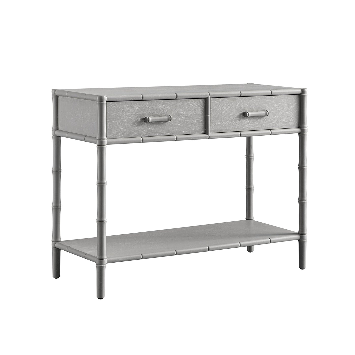 Console 2 tiroirs Elstowe en imitation bambou, gris chaud