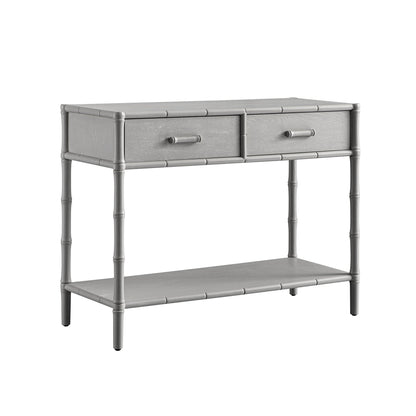Console 2 tiroirs Elstowe en imitation bambou, gris chaud
