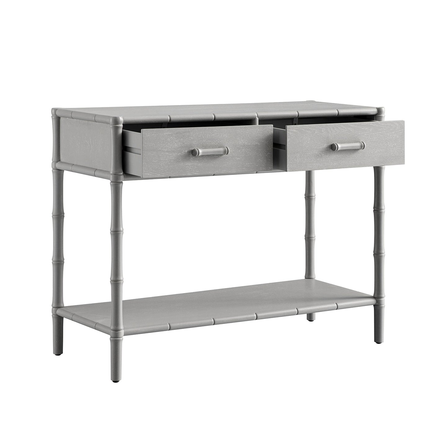 Console 2 tiroirs Elstowe en imitation bambou, gris chaud