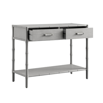 Console 2 tiroirs Elstowe en imitation bambou, gris chaud