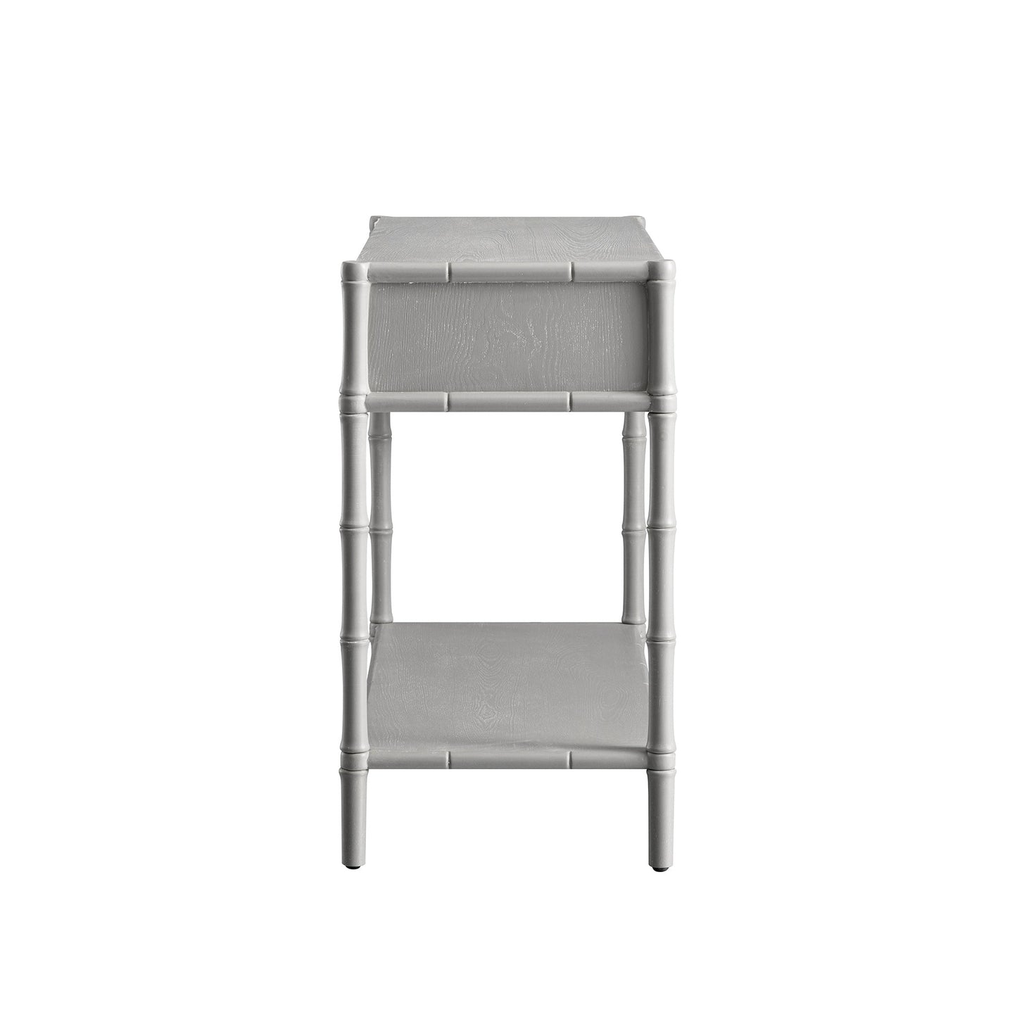 Console 2 tiroirs Elstowe en imitation bambou, gris chaud