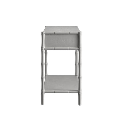 Console 2 tiroirs Elstowe en imitation bambou, gris chaud