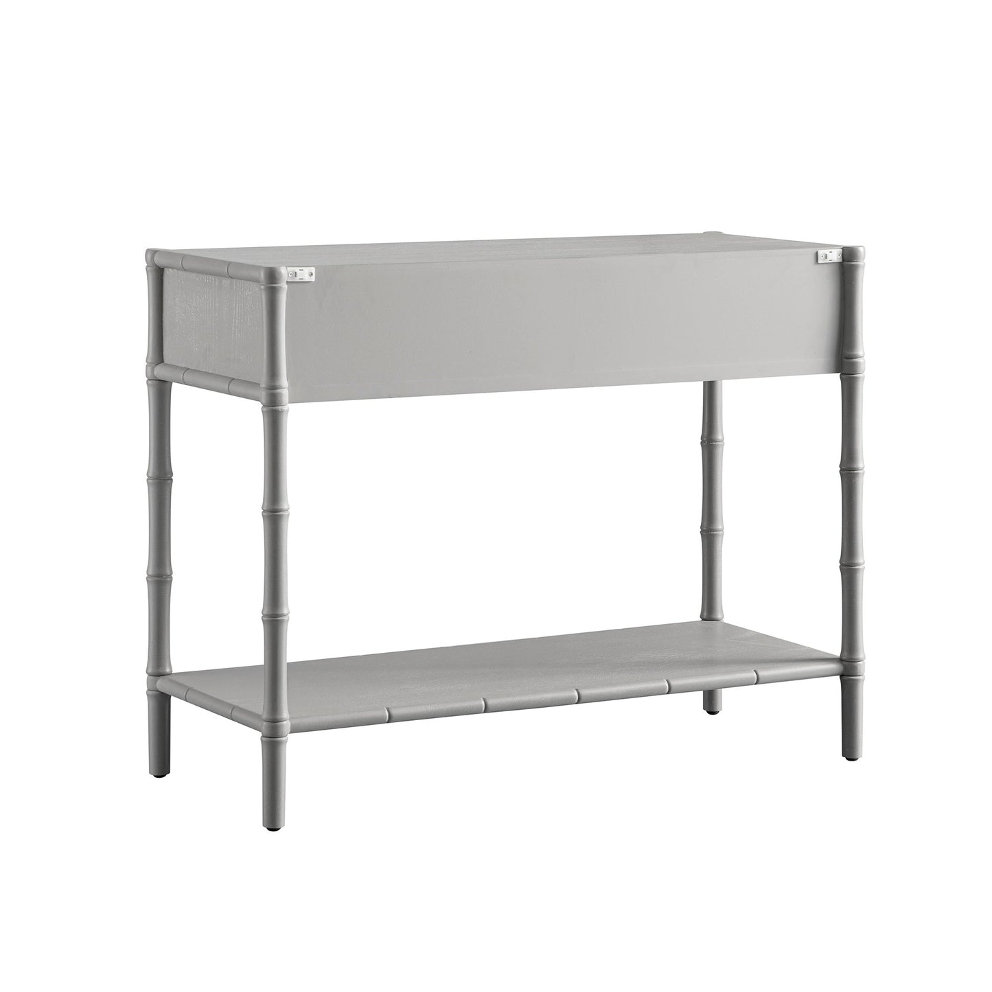 Console 2 tiroirs Elstowe en imitation bambou, gris chaud