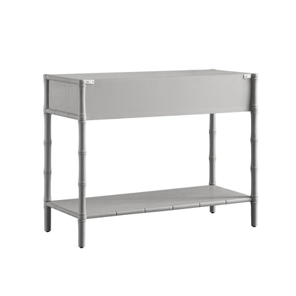Console 2 tiroirs Elstowe en imitation bambou, gris chaud