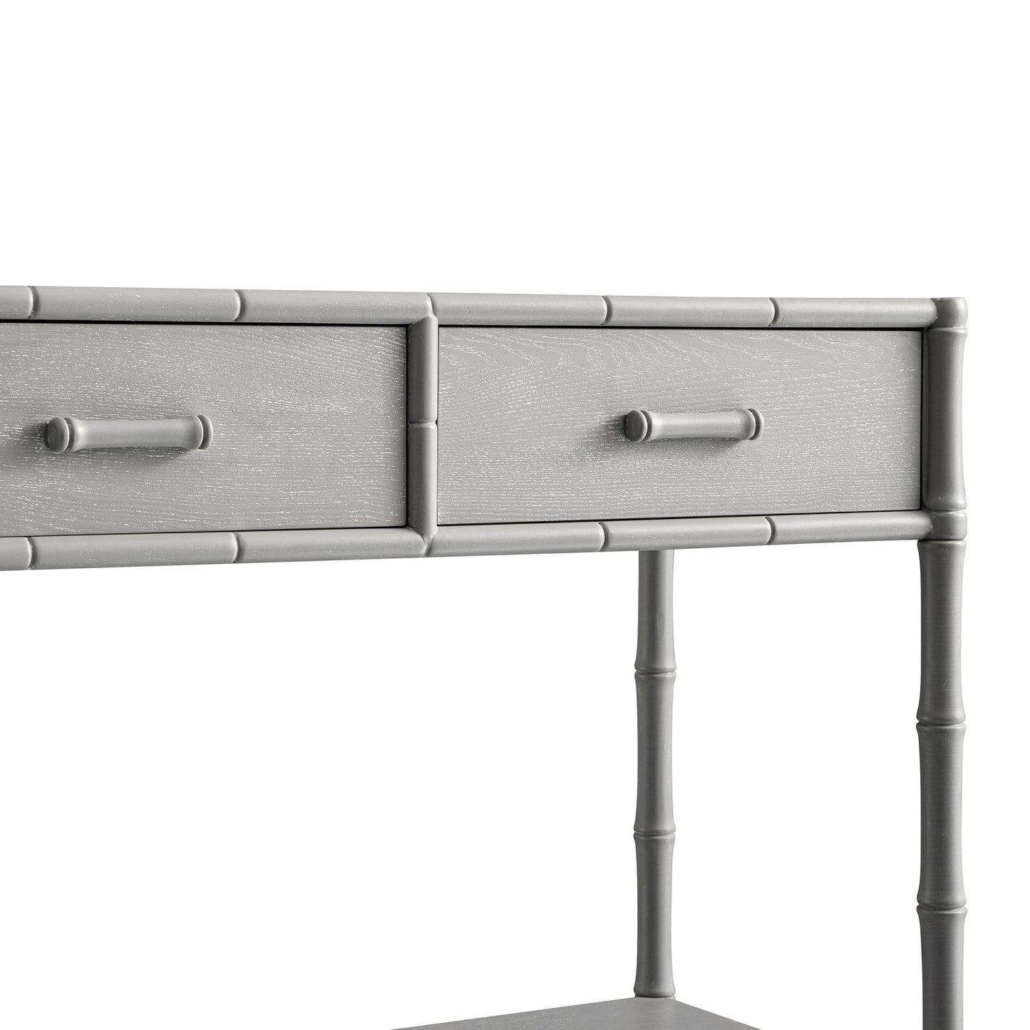 Console 2 tiroirs Elstowe en imitation bambou, gris chaud