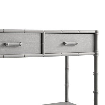 Console 2 tiroirs Elstowe en imitation bambou, gris chaud