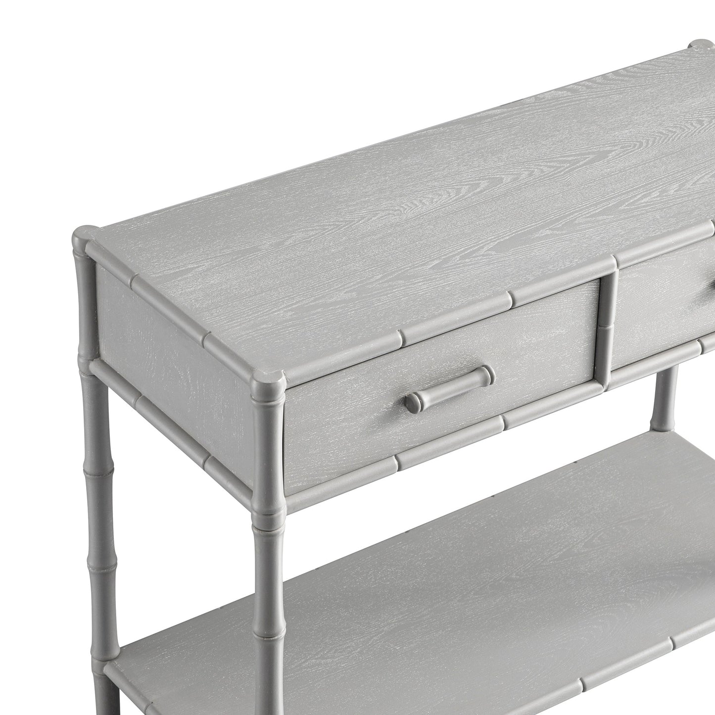 Console 2 tiroirs Elstowe en imitation bambou, gris chaud