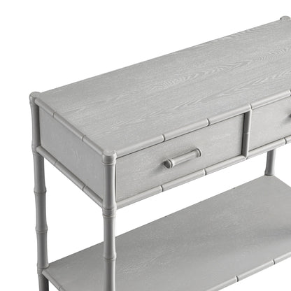 Console 2 tiroirs Elstowe en imitation bambou, gris chaud