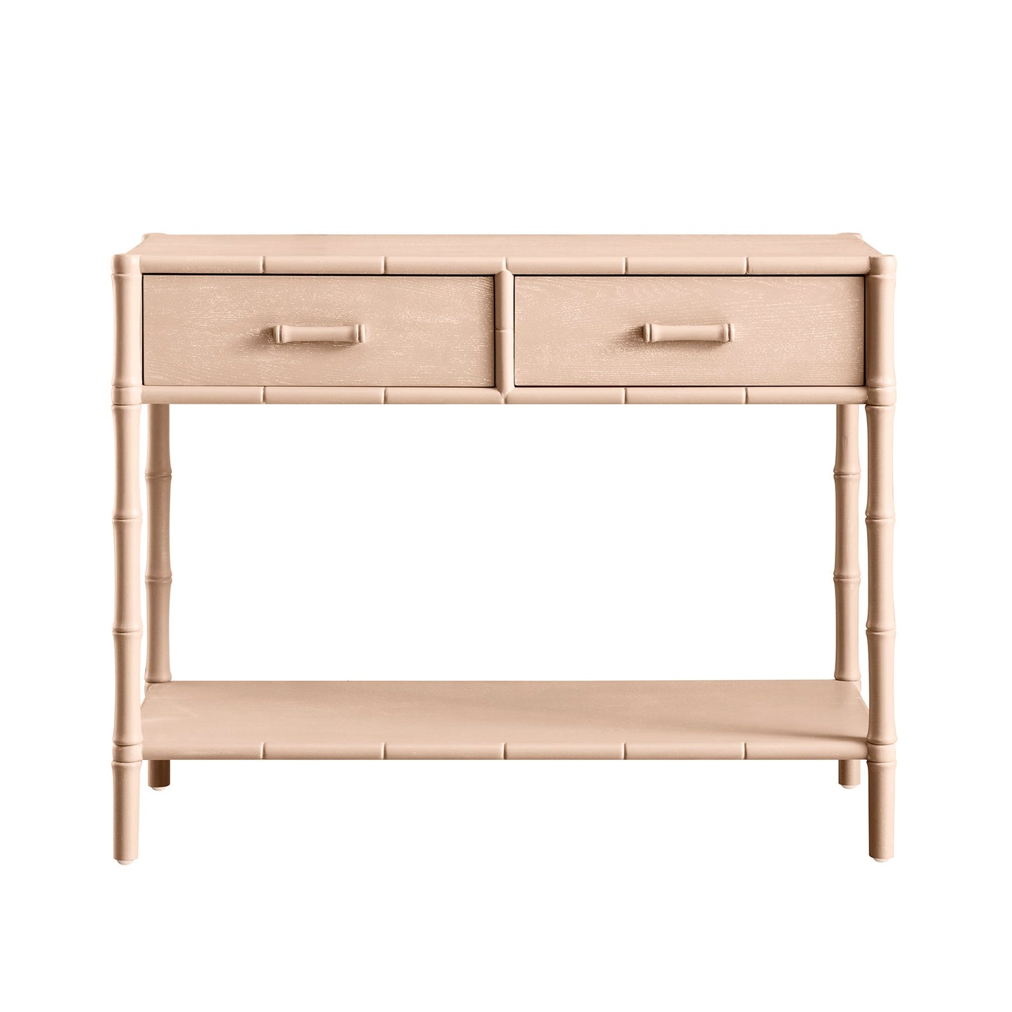 Console 2 tiroirs Elstowe en imitation bambou, rose nude