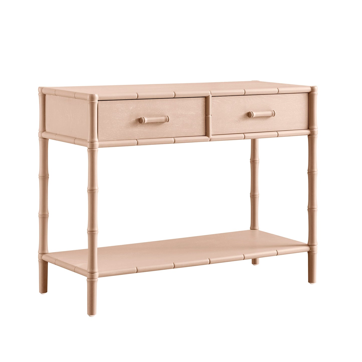 Console 2 tiroirs Elstowe en imitation bambou, rose nude