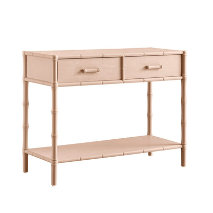 Console 2 tiroirs Elstowe en imitation bambou, rose nude