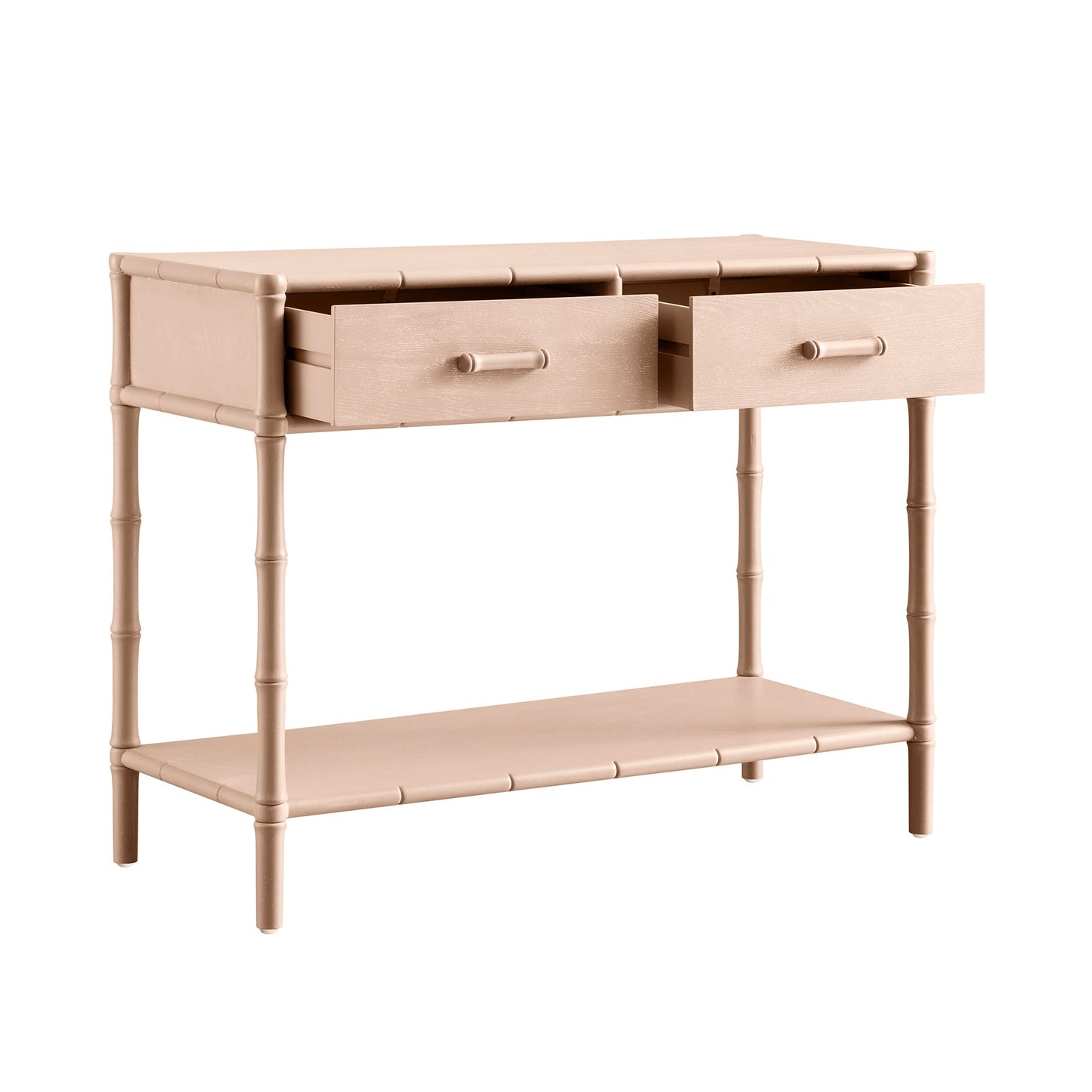 Console 2 tiroirs Elstowe en imitation bambou, rose nude