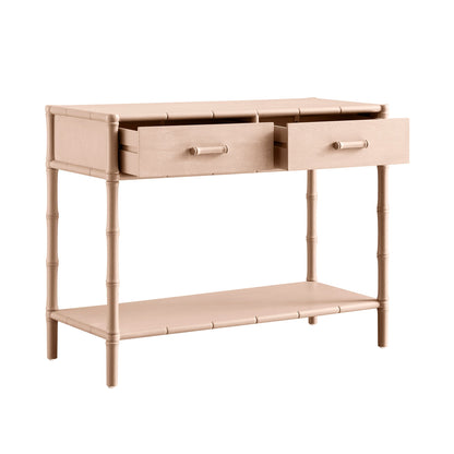 Console 2 tiroirs Elstowe en imitation bambou, rose nude