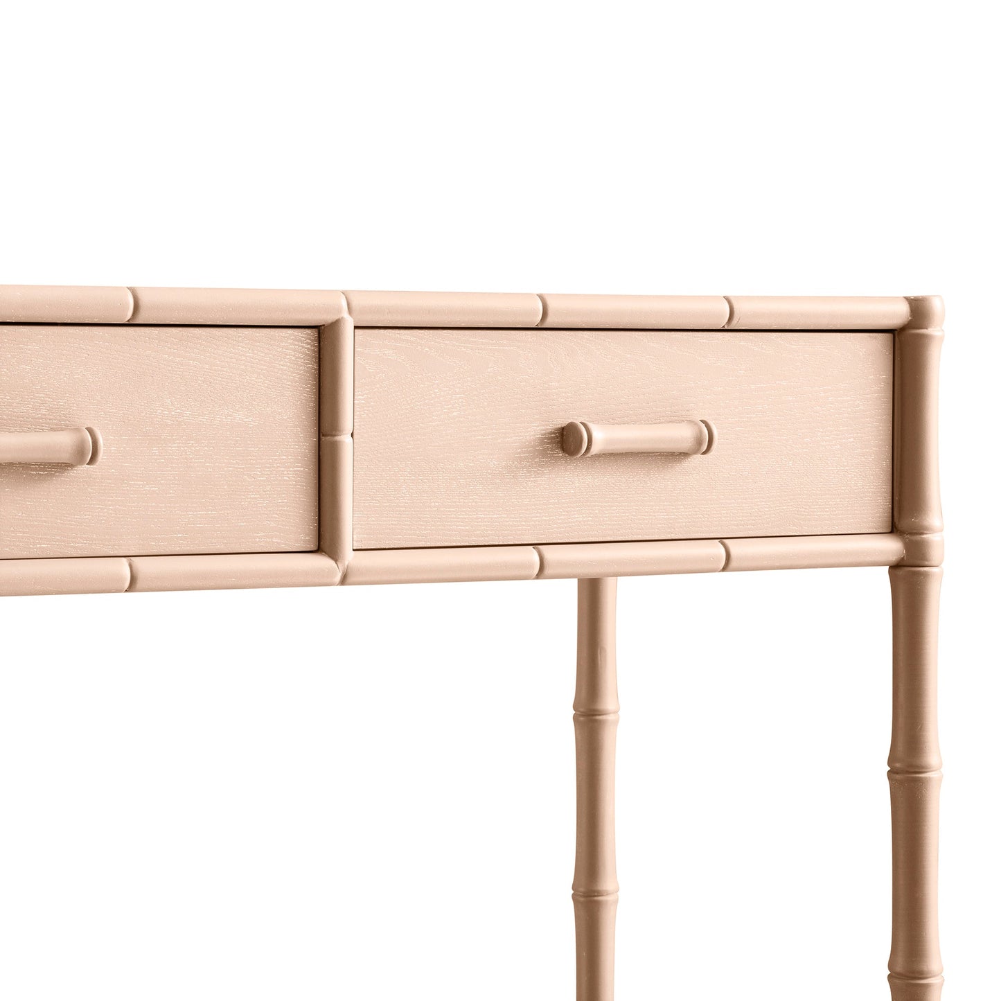 Console 2 tiroirs Elstowe en imitation bambou, rose nude