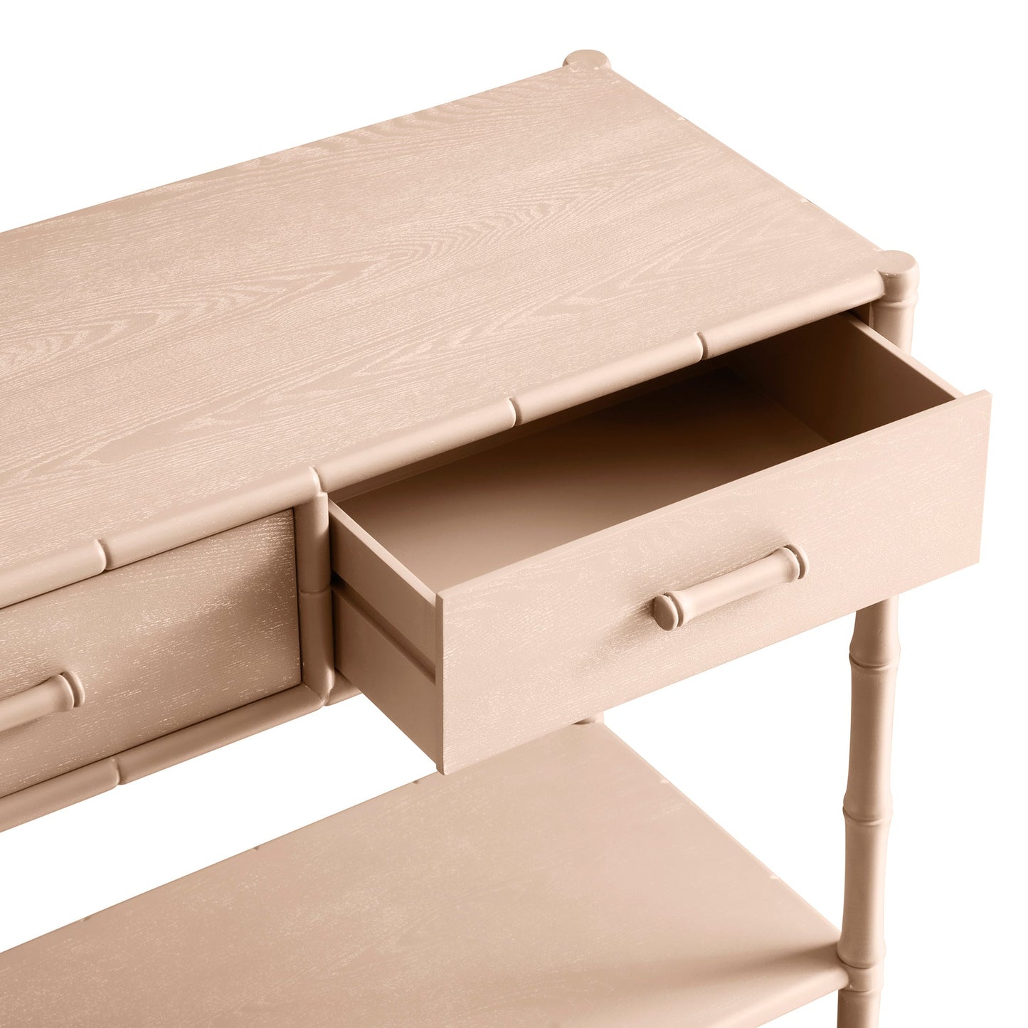 Console 2 tiroirs Elstowe en imitation bambou, rose nude