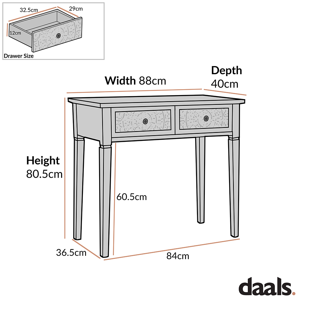Console/coiffeuse sculptée blanchie à la chaux de Chantilly