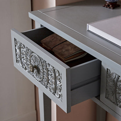 Console/coiffeuse sculptée Chantilly gris moyen
