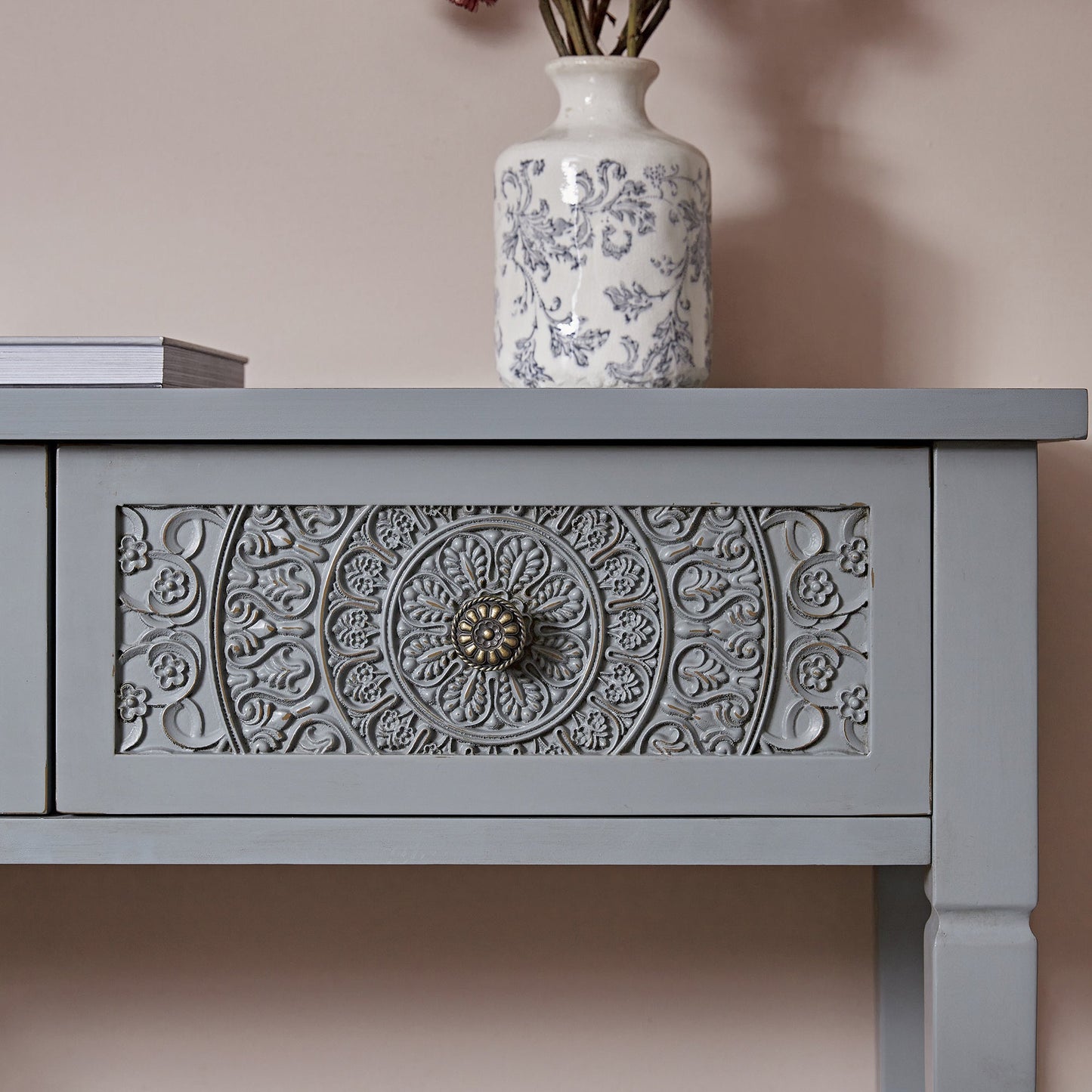 Console/coiffeuse sculptée Chantilly gris moyen