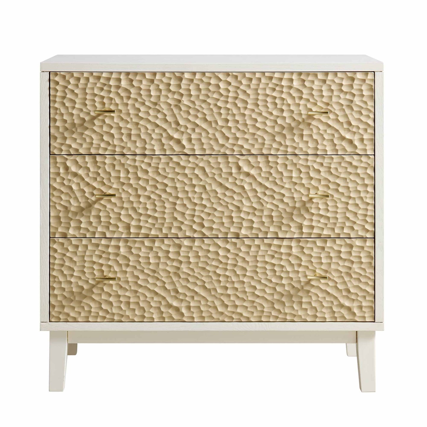 Commode 3 tiroirs sculptée Bianca Chip, beige sable et ivoire