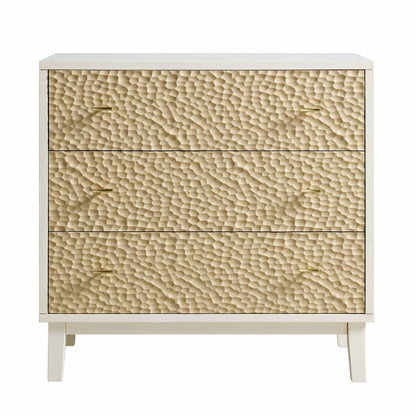 Commode 3 tiroirs sculptée Bianca Chip, beige sable et ivoire