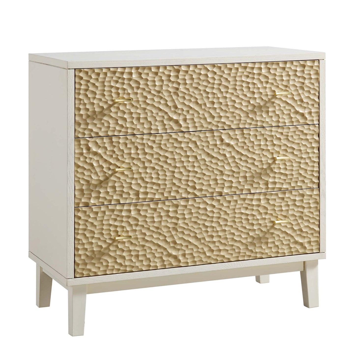 Commode 3 tiroirs sculptée Bianca Chip, beige sable et ivoire
