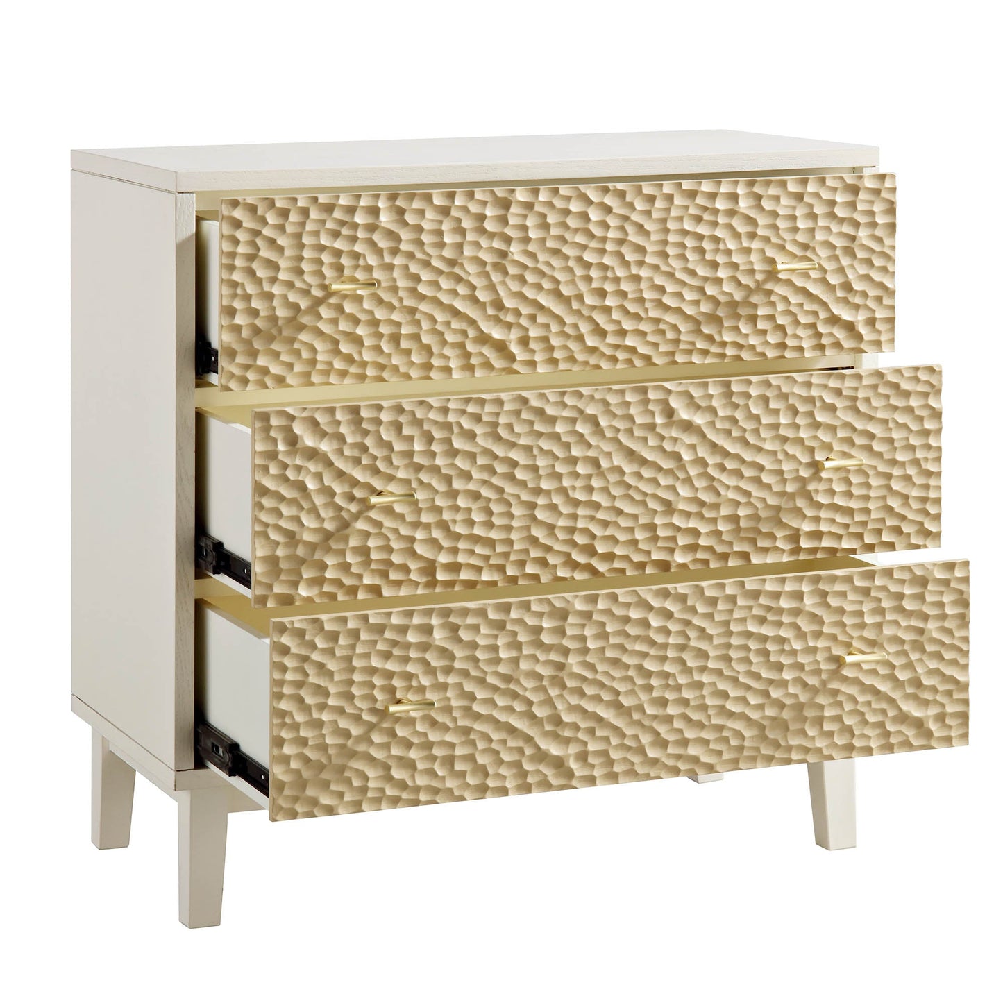 Commode 3 tiroirs sculptée Bianca Chip, beige sable et ivoire