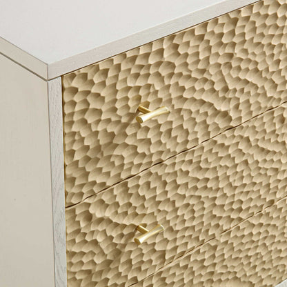 Commode 3 tiroirs sculptée Bianca Chip, beige sable et ivoire
